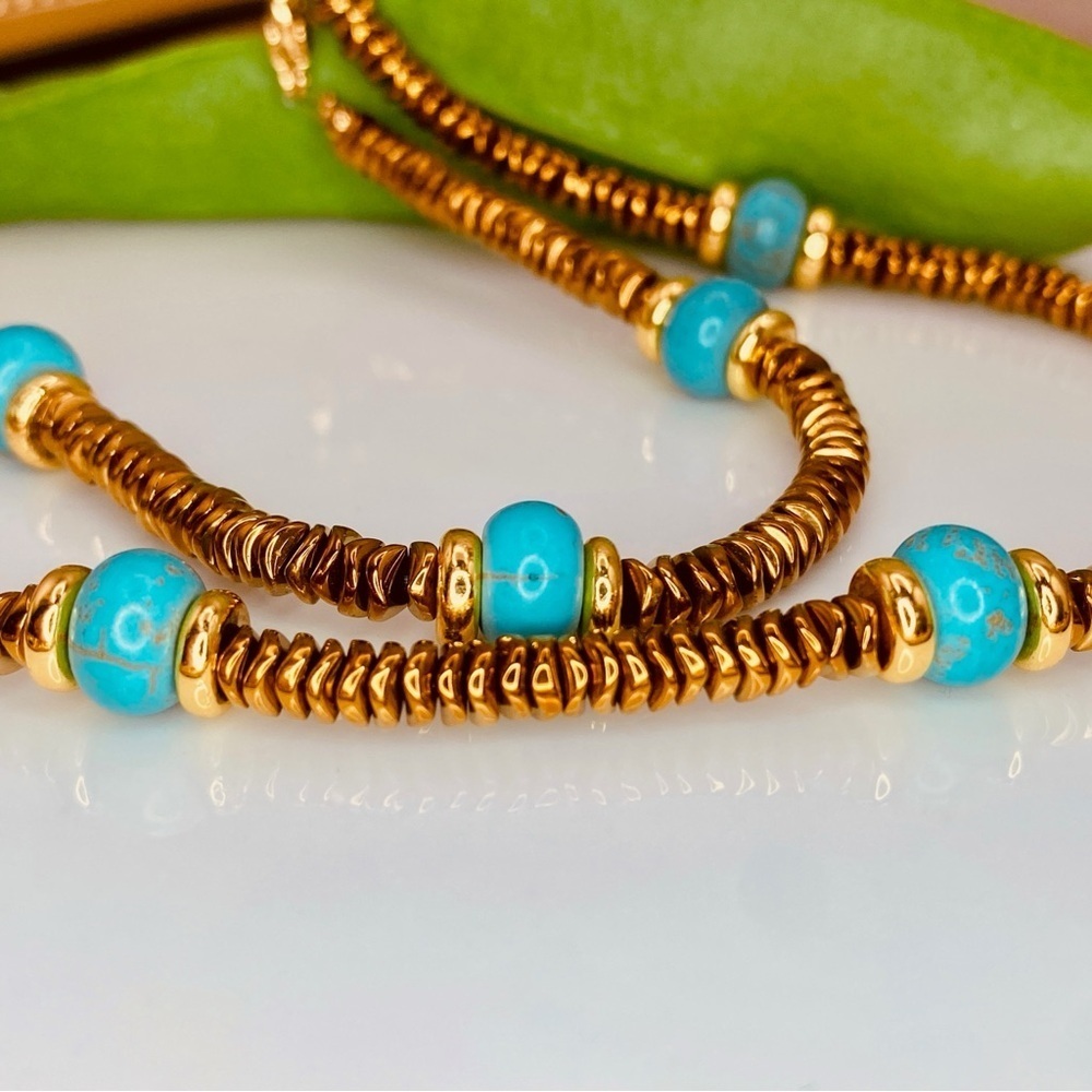 Handcrafted Natural Gemstones Turquoise  Beaded Necklace